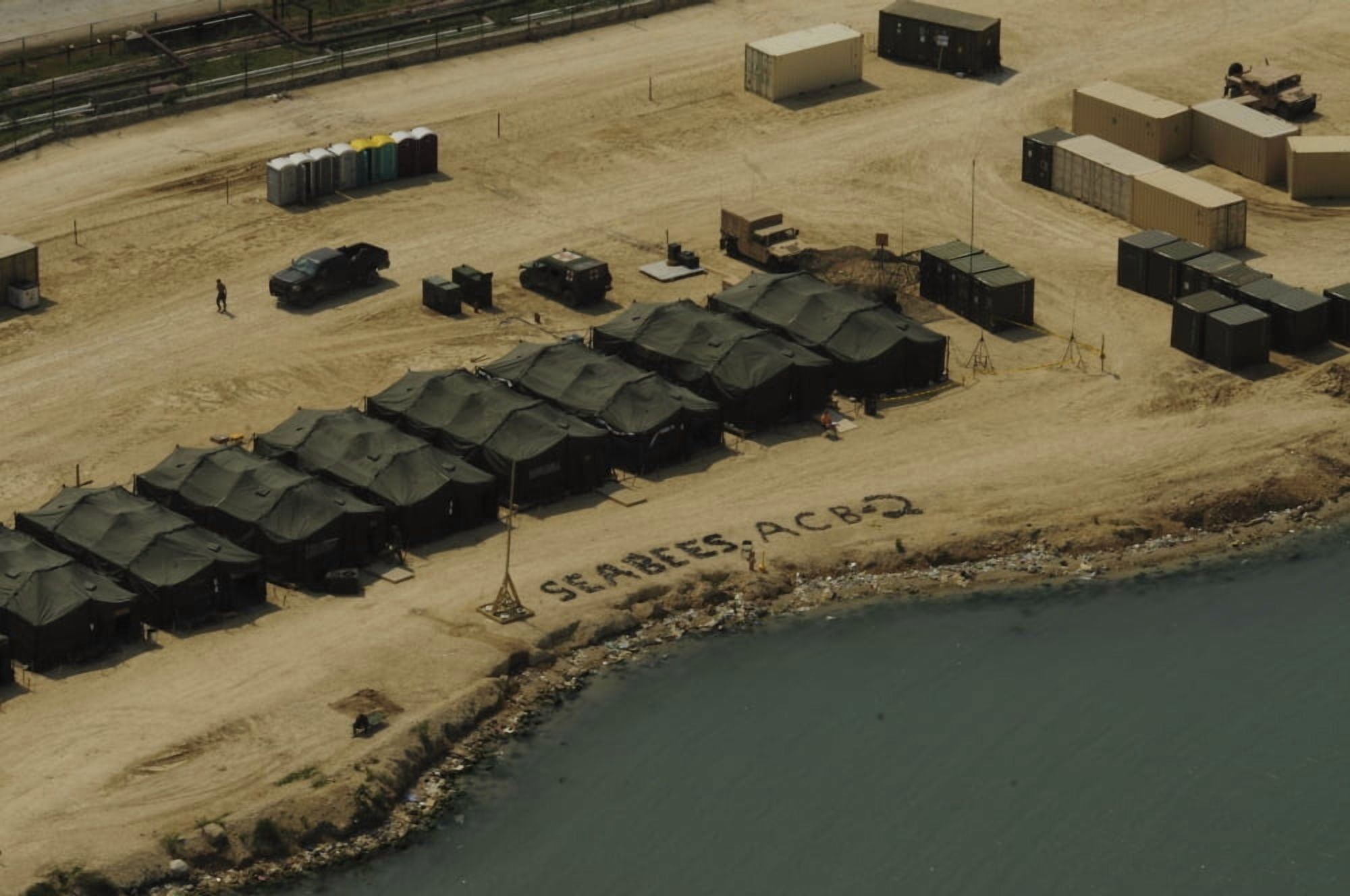 An aerial view of the White Beach logistical compound in Port-au-Prince Haiti Canvas Art - Stocktrek Images (34 x 23)