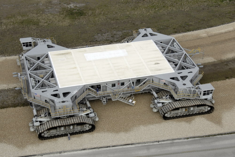 An aerial view of the crawler-transporter on the crawlerway Canvas Art - Stocktrek Images (34 x 23)