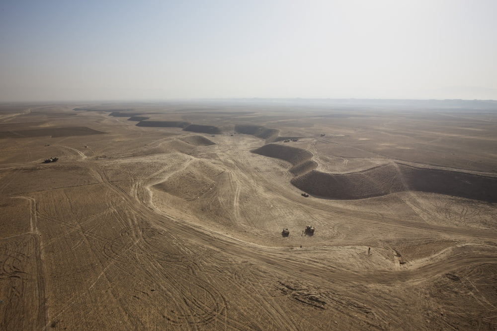 An aerial view of the wadi over Kunduz Afghanistan Canvas Art - Terry MooreStocktrek Images (18 x 12)