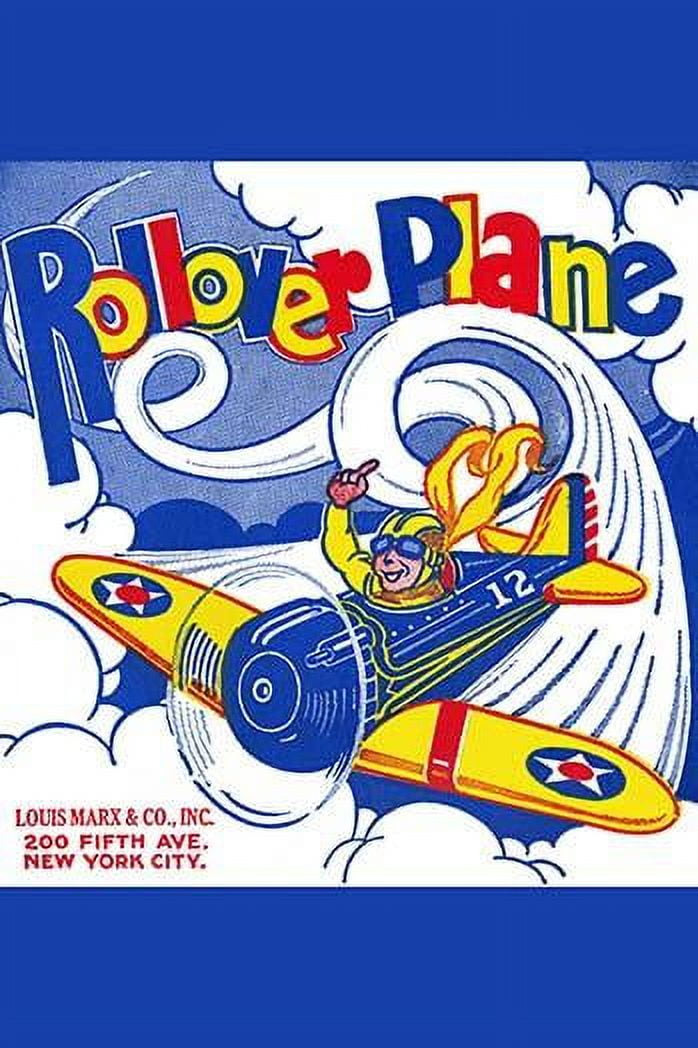 An airplane swirls and zooms through the clouds and adorns this tin toy