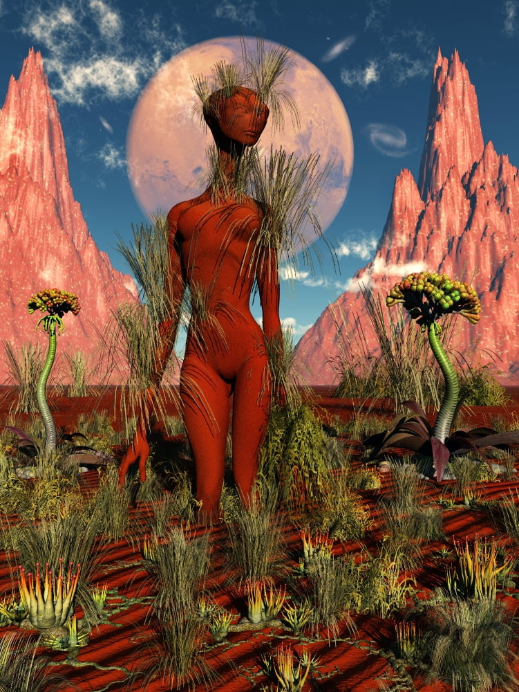 An alien being in a state of meditation with the native plant life Canvas Art - Mark StevensonStocktrek Images (25 x 33)