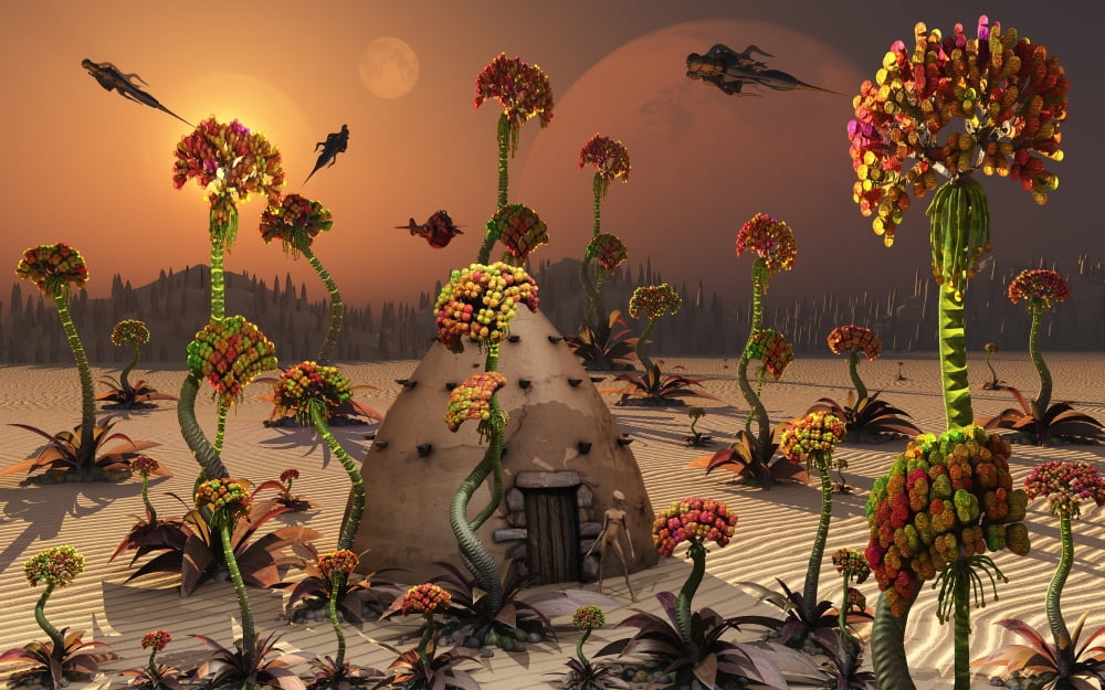 An alien landscape where the plants reach enormous sizes Canvas Art - Mark StevensonStocktrek Images (18 x 12)