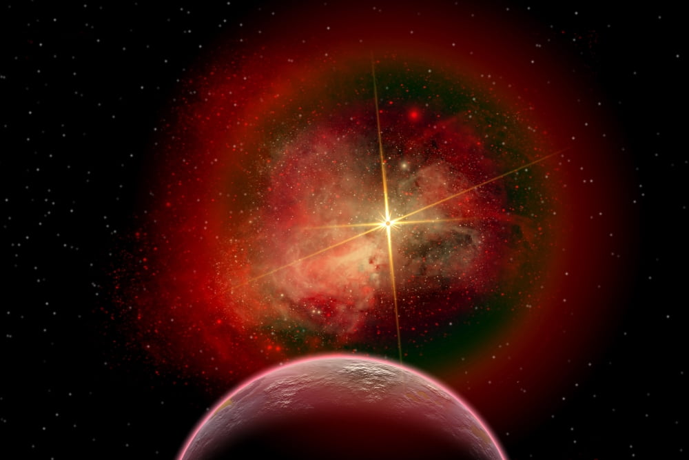 An alien planet and its nebulous Sun Canvas Art - Mark StevensonStocktrek Images (35 x 23)