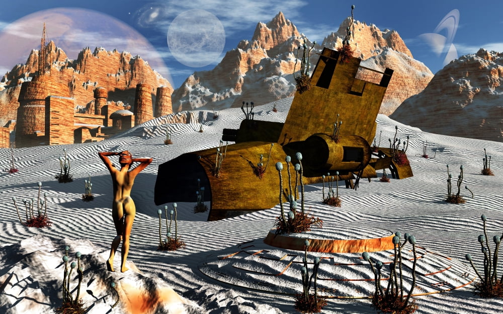An alien planet where the arts are an important expressive part of the societies culture Canvas Art - Mark StevensonStocktrek Images (18 x 12)