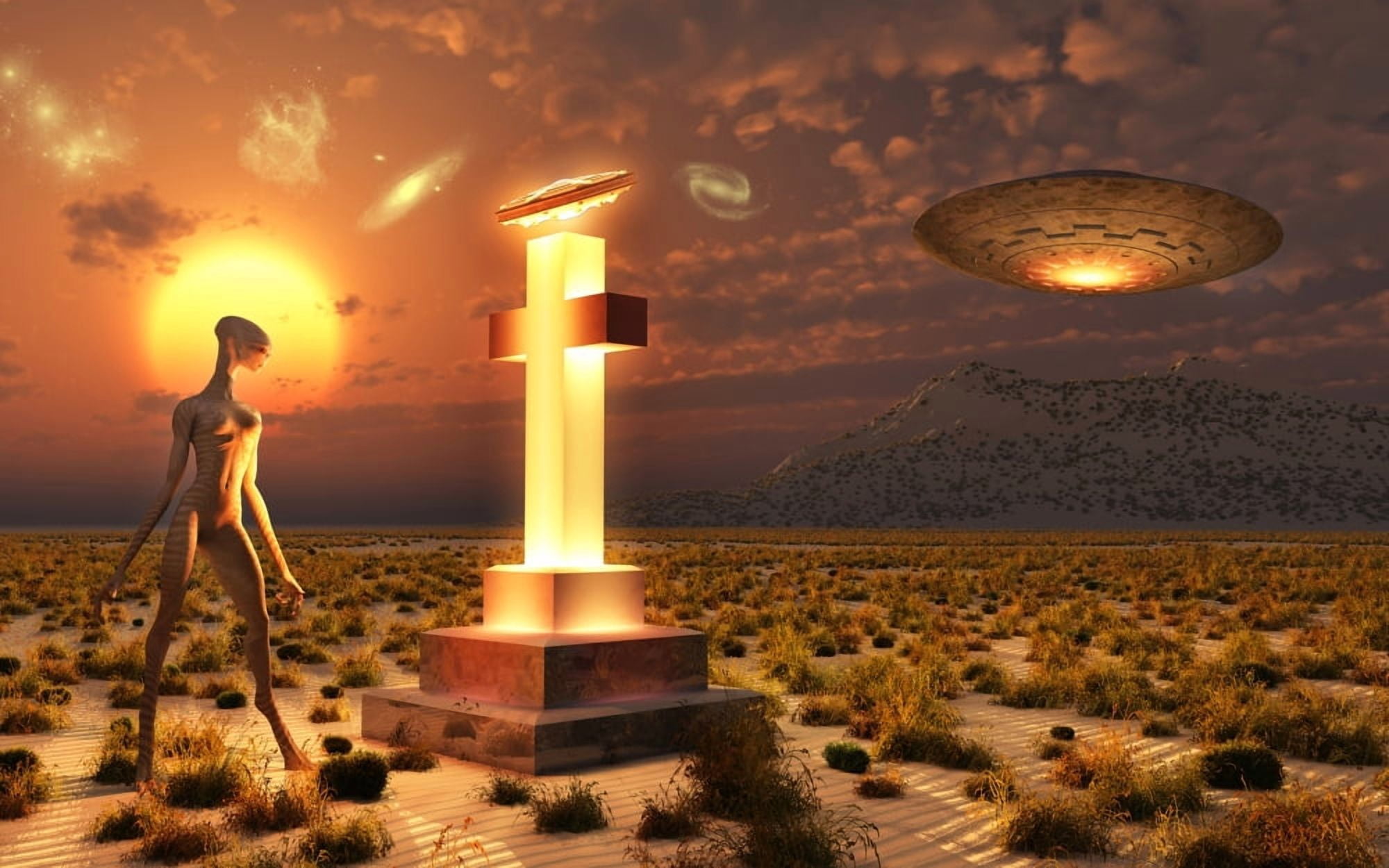 An alien returning to the famous crash site in Roswell New Mexico Canvas Art - Mark StevensonStocktrek Images (18 x 12)