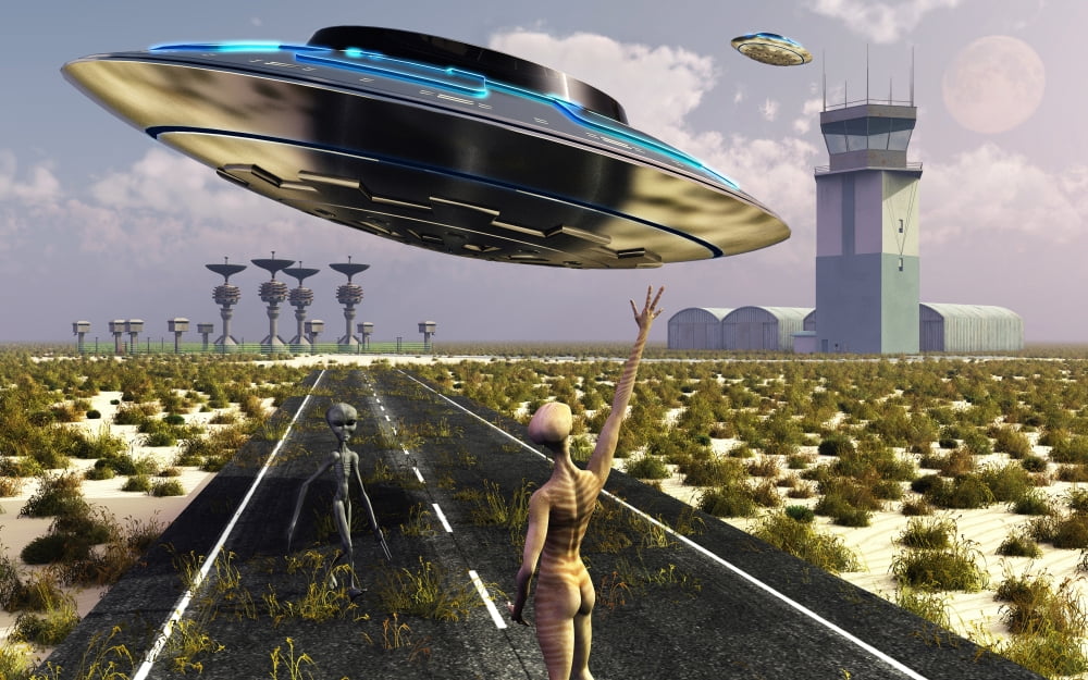 An alien spaceport at a top secret military base Canvas Art - Mark StevensonStocktrek Images (18 x 12)