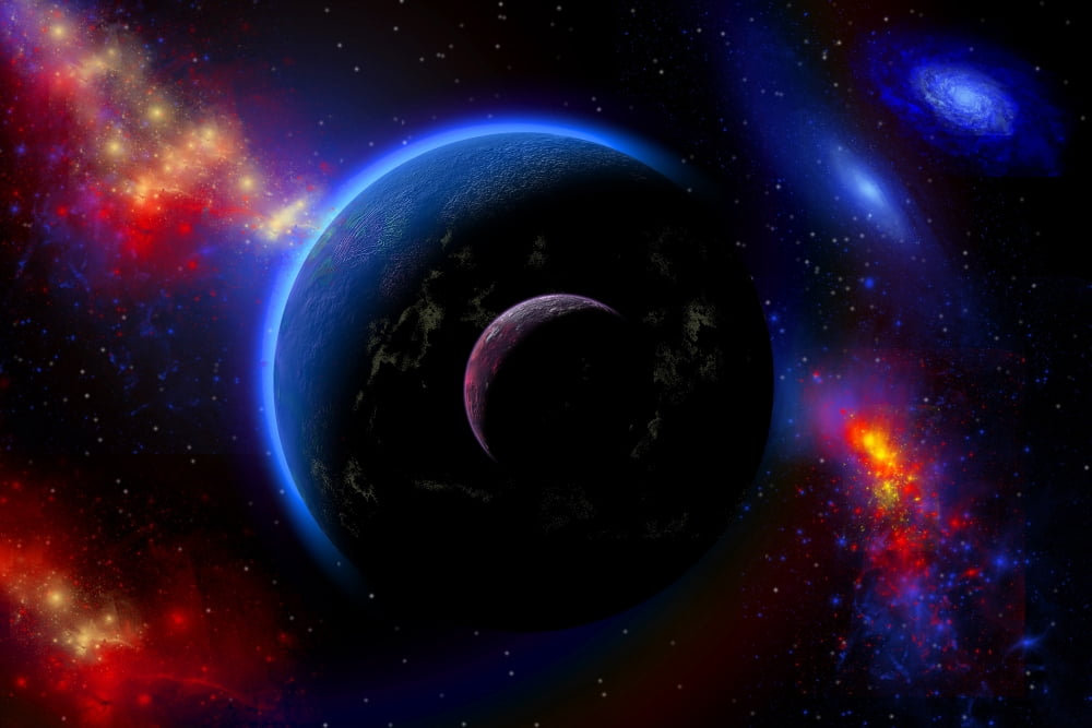 An alien world and its moon Canvas Art - Mark StevensonStocktrek Images (18 x 12)