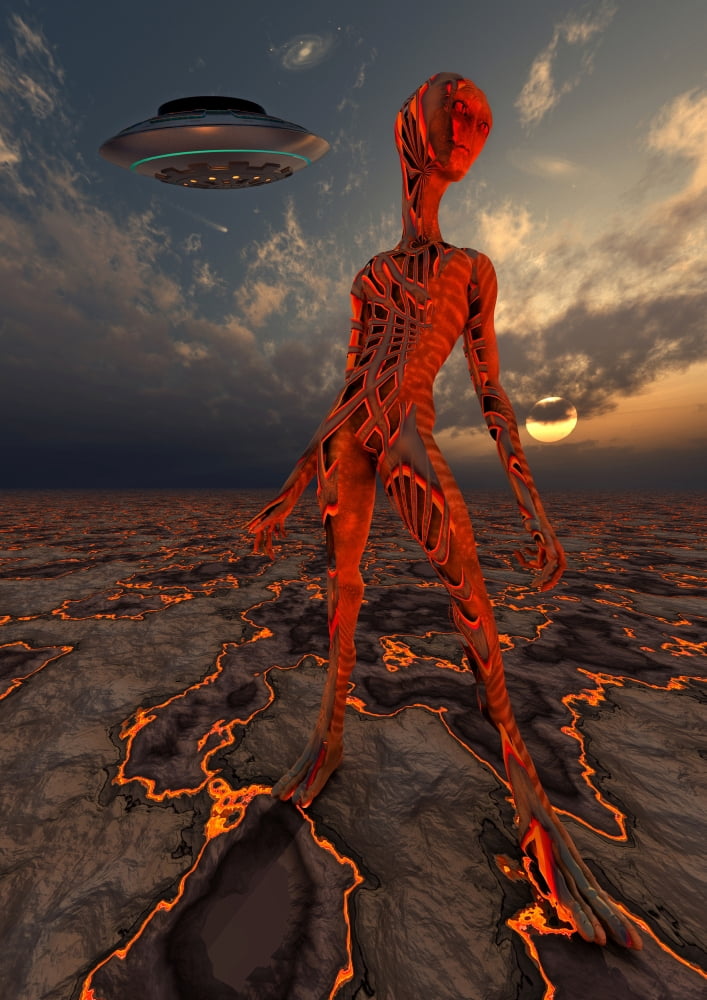 An alien world where its native inhabitants live in lava form Canvas Art - Mark StevensonStocktrek Images (12 x 17)