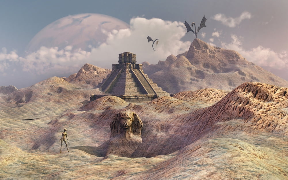 An alien world with earth-like structures Canvas Art - Mark StevensonStocktrek Images (36 x 23)