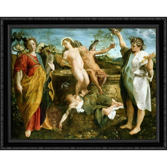 An allegory of Truth and Time 36x28 Large Black Ornate Wood Framed Canvas Art by Annibale Carracci