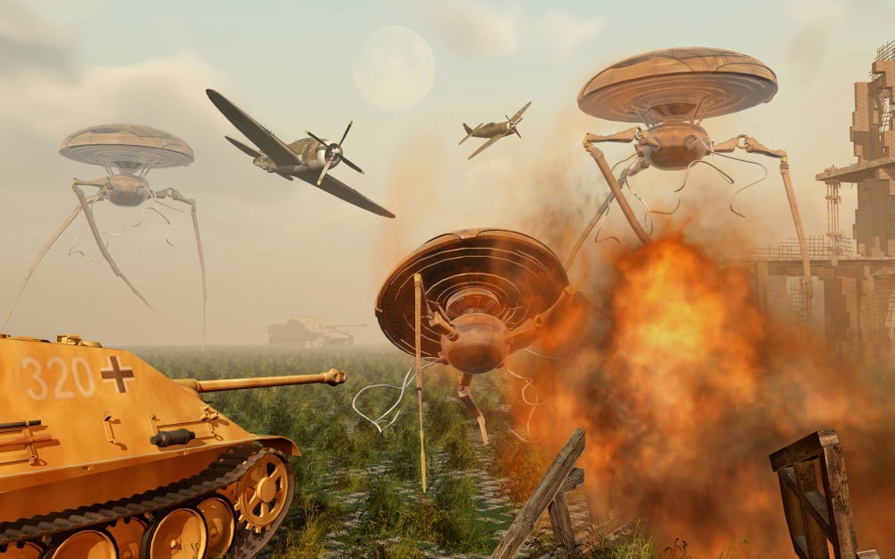 An alternate reality where Allied and German Forces unite in fighting an alien invasion Canvas Art - Mark StevensonStocktrek Images (18 x 12)