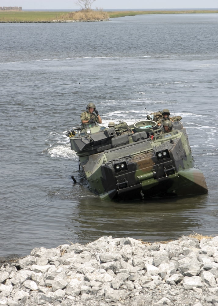 An amphibious assault vehicle climbs out of the water Canvas Art - Stocktrek Images (23 x 33)