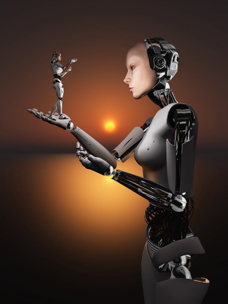 An android takes a closer look at a representation of herself Canvas Art - Mark StevensonStocktrek Images (13 x 17)