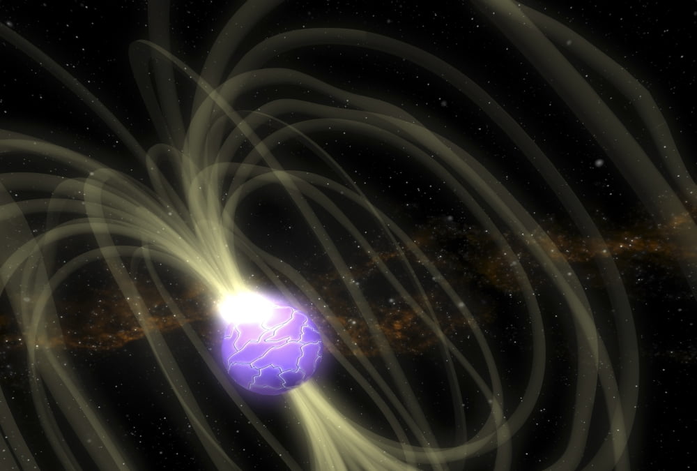 An artist conception of the SGR 1806-20 magnetar including magnetic field lines Canvas Art - Stocktrek Images (34 x 23)