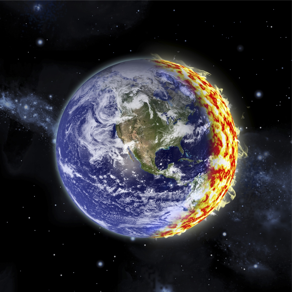 An artists depiction of planet Earth catching on fire Canvas Art - Marc WardStocktrek Images (29 x 29)