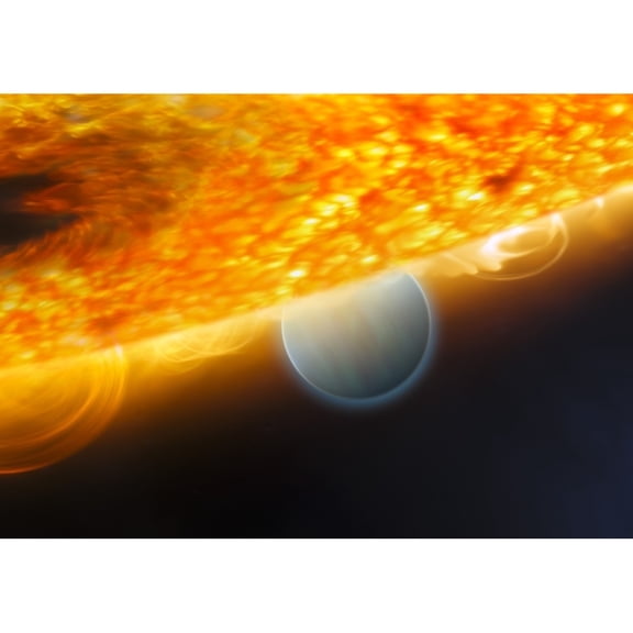 An artists impression of a Jupiter-size extrasolar planet being eclipsed by its parent star Poster Print