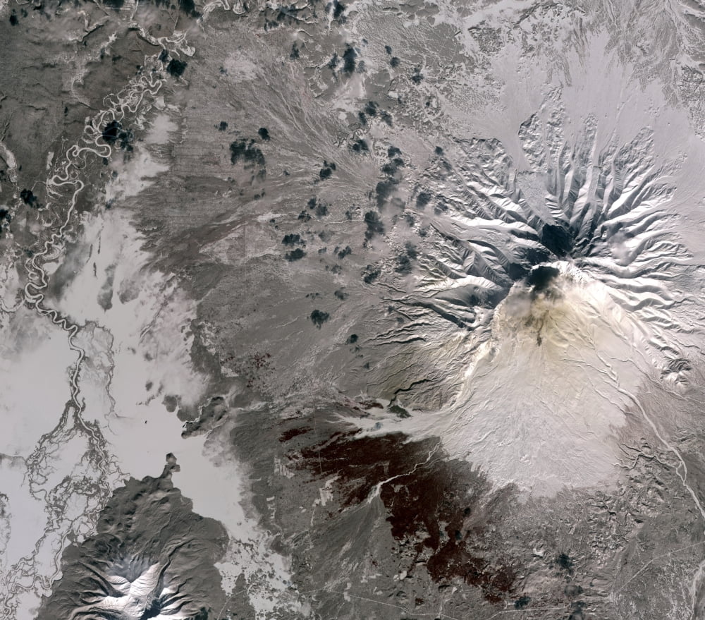 An ash rich plume rises above the Shiveluch volcano on Russias Kamchatka Peninsula Canvas Art - Stocktrek Images (30 x 27)
