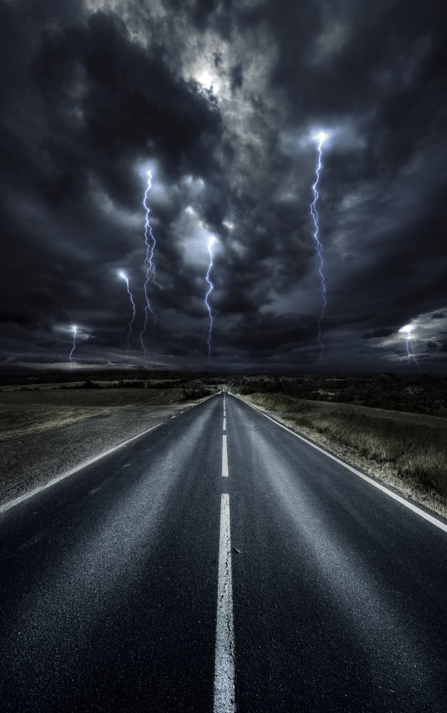 An asphalt road with stormy sky above Tuscany Italy Canvas Art - Evgeny KuklevStocktrek Images (11 x 18)