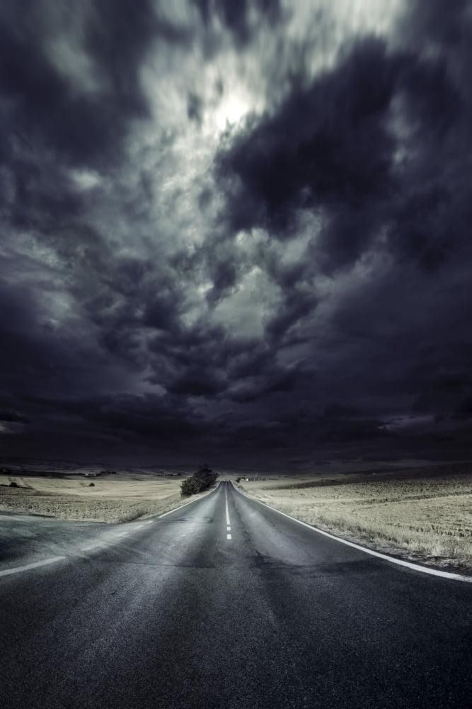 An asphalt road with stormy sky above Tuscany Italy Canvas Art - Evgeny KuklevStocktrek Images (23 x 35)