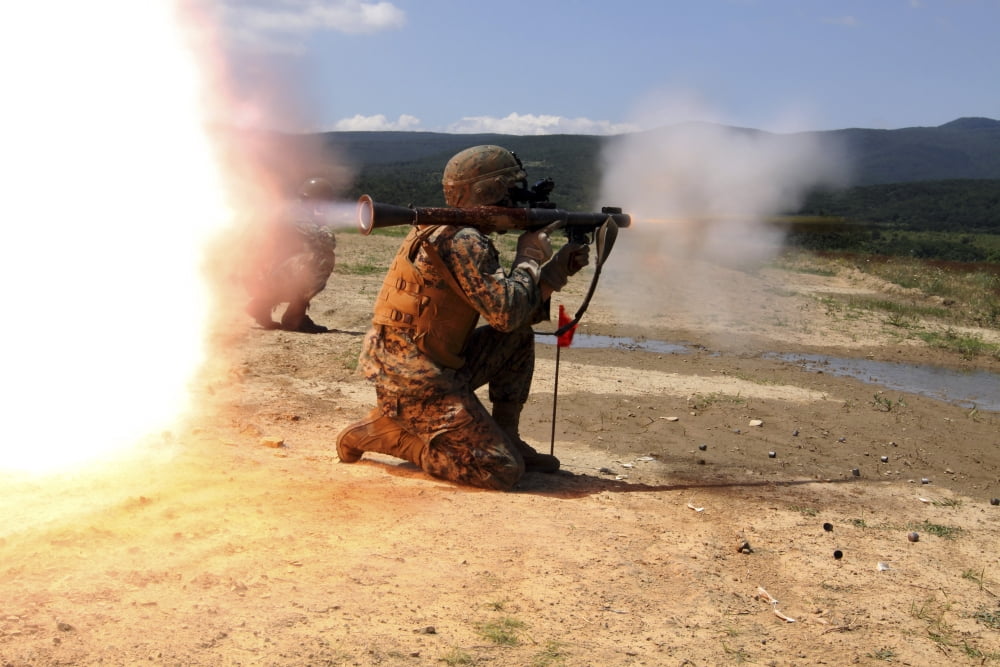 An assaultman fires a Rocket Propelled Grenade Canvas Art - Stocktrek Images (34 x 23)