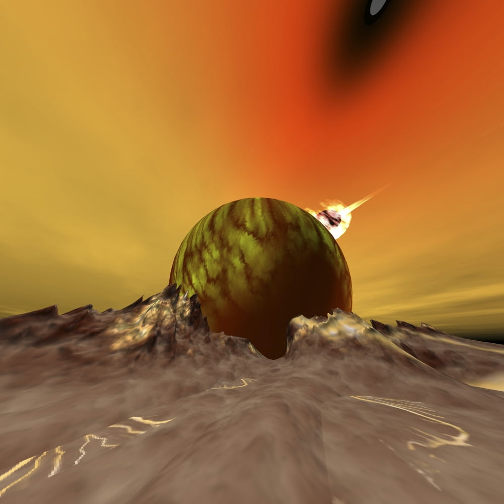 An asteroid hits a moon near to this planet out in the cosmos Canvas Art - Corey FordStocktrek Images (28 x 28)