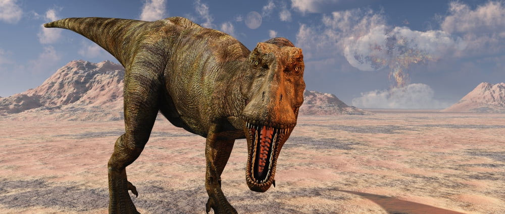 An asteroid hitting the Earth marking the end of T-rex and all dinosaurs Canvas Art - Mark StevensonStocktrek Images (22 x 10)
