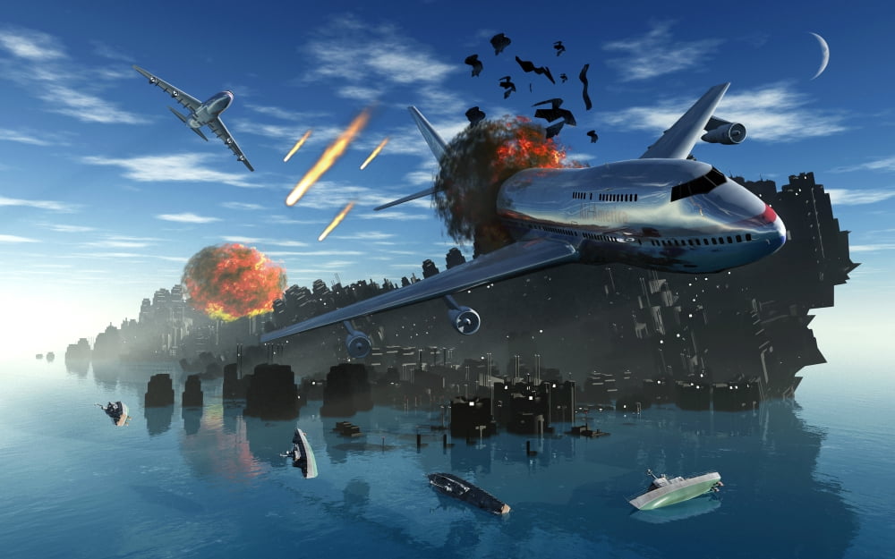 An asteroid rips apart the Earths crust causing mass destruction Canvas Art - Mark StevensonStocktrek Images (18 x 12)