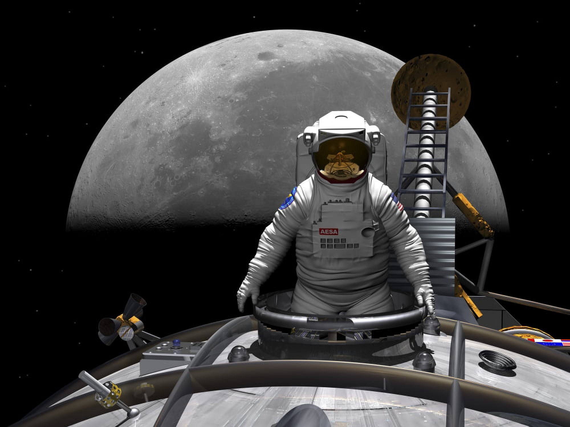 An astronaut takes a last look at Earth before entering orbit around the moon Canvas Art - Walter MyersStocktrek Images (17 x 13)