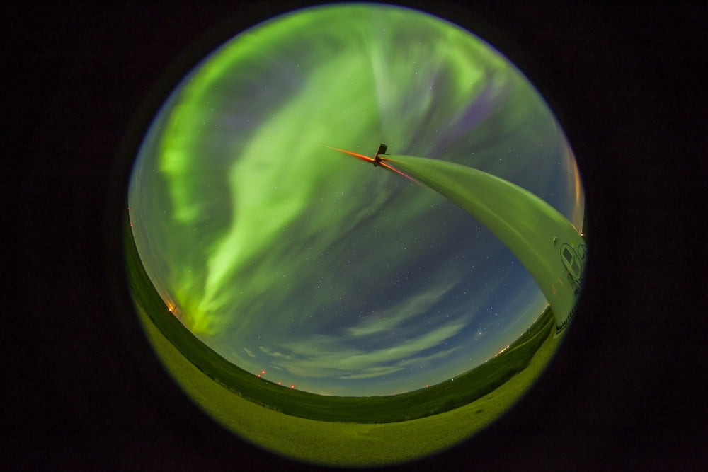 An aurora display taken from Wintering Hills Wind Farm Alberta Canada Canvas Art - Alan DyerStocktrek Images (35 x 23)