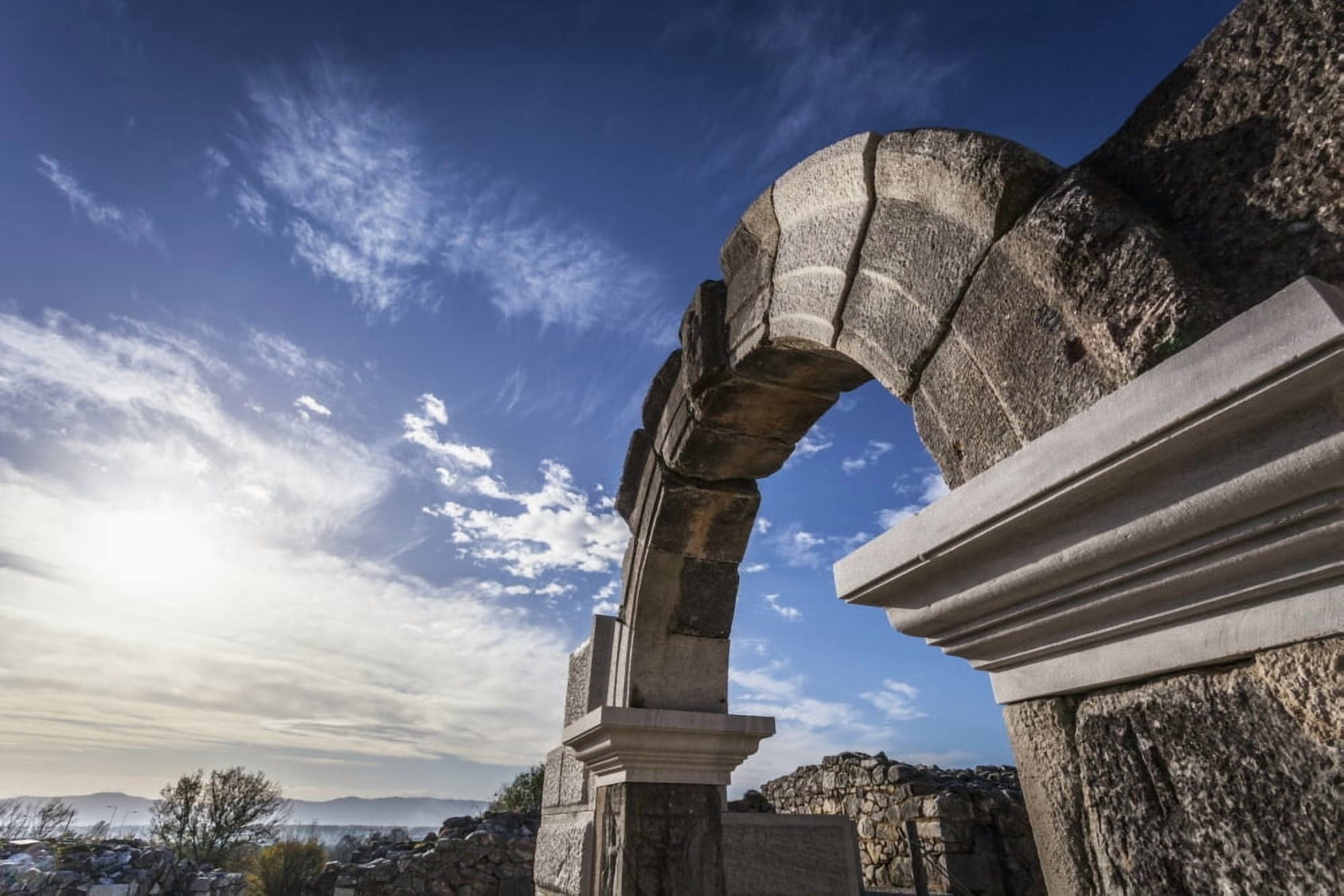 An entrance to the ancient Philippi Theatre Philippi Greece Canvas Art - Reynold Mainse Design Pics (19 x 12)