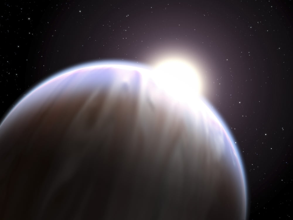 An extrasolar planet with its parent star peeking above its top edge Canvas Art - Stocktrek Images (32 x 24)
