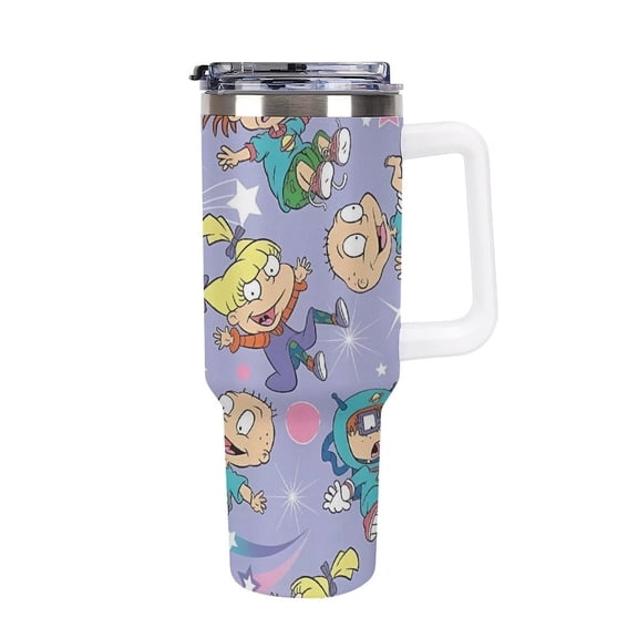 An-gelica Pick-les 40 Oz Car Cup Stainless Steel Tumbler with Handle, Lid, And Straw, Reusable Large Capacity Car Cup