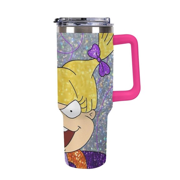 An-gelica Pick-les 40 Oz Car Cup Stainless Steel Tumbler with Handle, Lid, And Straw, Reusable Large Capacity Car Cup