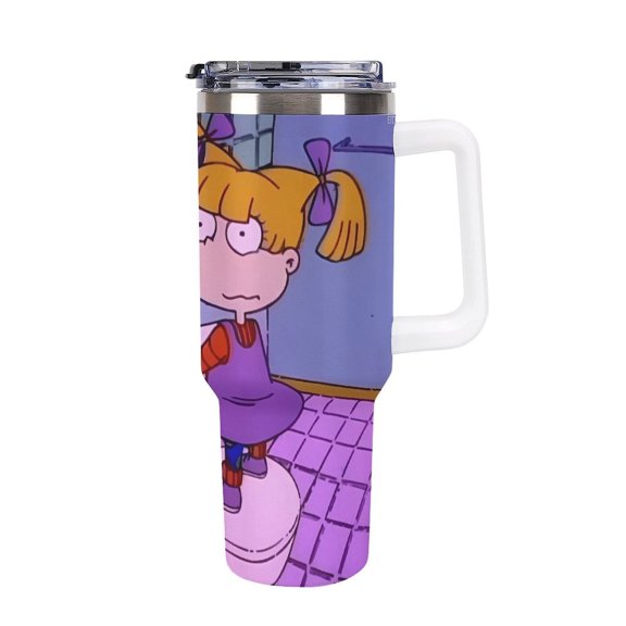 An-gelica Pick-les 40 Oz Car Cup Stainless Steel Tumbler with Handle, Lid, And Straw, Reusable Large Capacity Car Cup