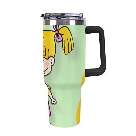 An-gelica Pick-les 40 Oz Car Cup Stainless Steel Tumbler with Handle, Lid, And Straw, Reusable Large Capacity Car Cup