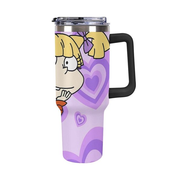 An-gelica Pick-les 40 Oz Car Cup Stainless Steel Tumbler with Handle, Lid, And Straw, Reusable Large Capacity Car Cup