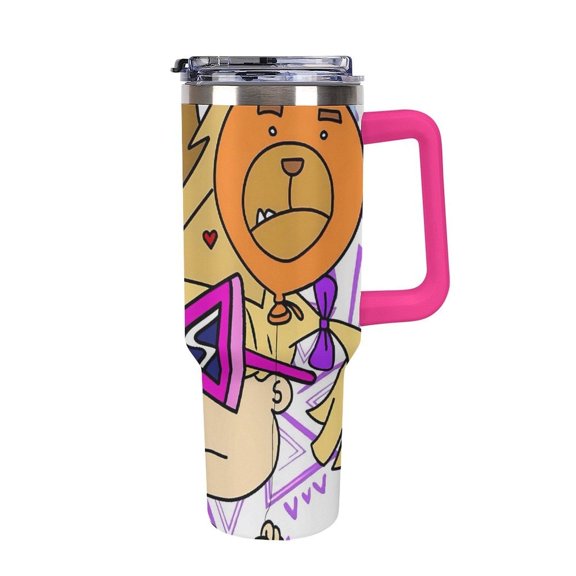 An-gelica Pick-les 40 Oz Car Cup Stainless Steel Tumbler with Handle, Lid, And Straw, Reusable Large Capacity Car Cup