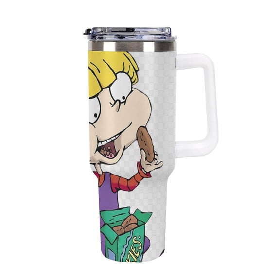 An-gelica Pick-les 40 Oz Car Cup Stainless Steel Tumbler with Handle, Lid, And Straw, Reusable Large Capacity Car Cup