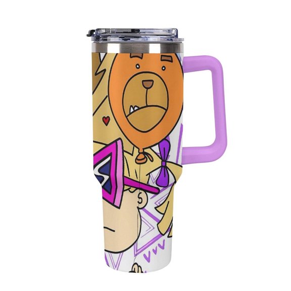 An-gelica Pick-les 40 Oz Car Cup Stainless Steel Tumbler with Handle, Lid, And Straw, Reusable Large Capacity Car Cup