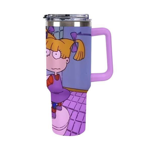 An-gelica Pick-les 40 Oz Car Cup Stainless Steel Tumbler with Handle, Lid, And Straw, Reusable Large Capacity Car Cup