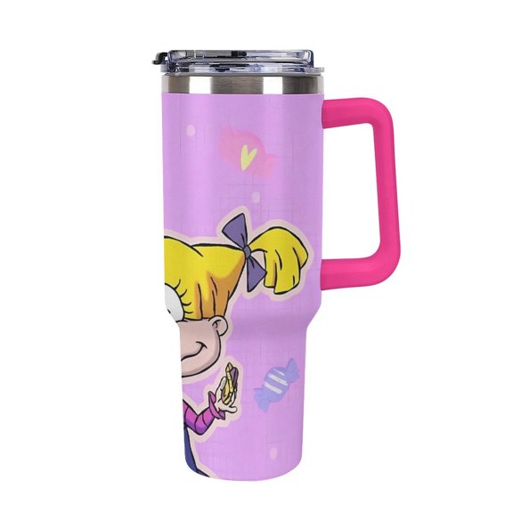 An-gelica Pick-les 40 Oz Car Cup Stainless Steel Tumbler with Handle, Lid, And Straw, Reusable Large Capacity Car Cup