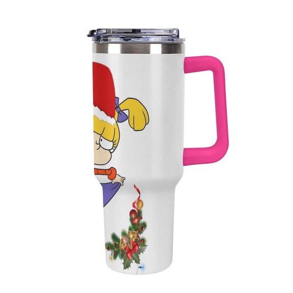 An-gelica Pick-les 40 Oz Car Cup Stainless Steel Tumbler with Handle, Lid, And Straw, Reusable Large Capacity Car Cup