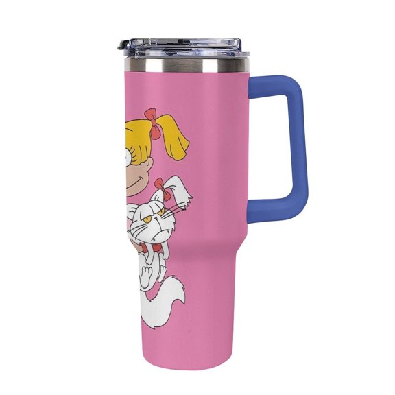 An-gelica Pick-les 40 Oz Car Cup Stainless Steel Tumbler with Handle, Lid, And Straw, Reusable Large Capacity Car Cup