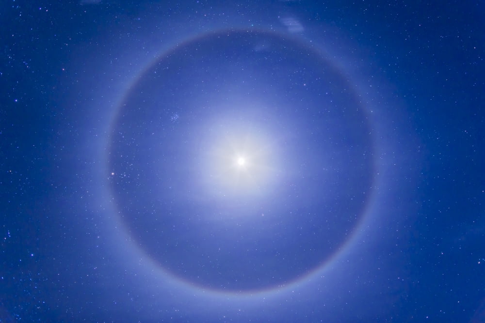 An ice crystal halo around the first quarter moon Canvas Art - Alan DyerStocktrek Images (34 x 23)