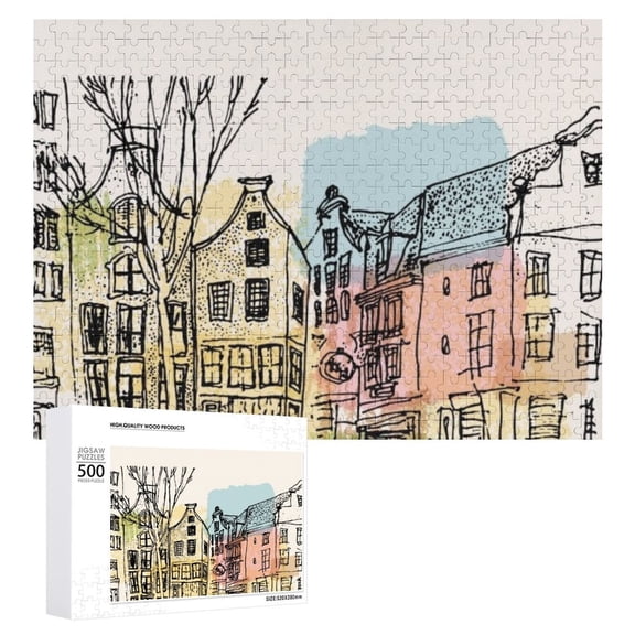 An impossible puzzle for adults to complete,Wooden Picture Puzzle Amsterdam-background-d Good for game night, challenging