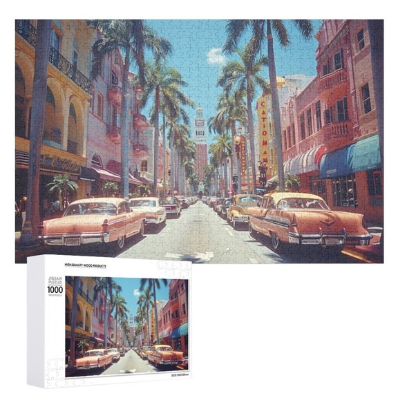 An impossible puzzle for adults to complete,Wooden Picture Puzzle Miami-bayside-landscape- Good for game night, challenging