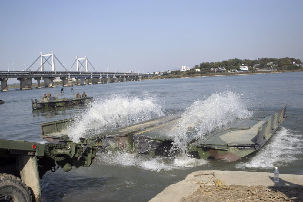 An interior bay blooms open after being launched from a Logistics Vehicle System on the Han River Canvas Art - Stocktrek Images (34 x 23)