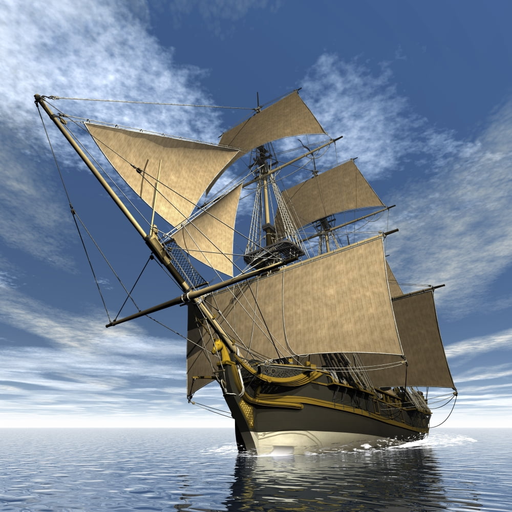 An old sailing ship navigating the ocean Canvas Art - Elena DuvernayStocktrek Images (29 x 29)