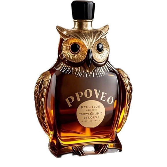 An owl-shaped whiskey decanter, a fun glass bottle, perfect for home or bar decor, and a special gift for men and whiskey enthusiasts.