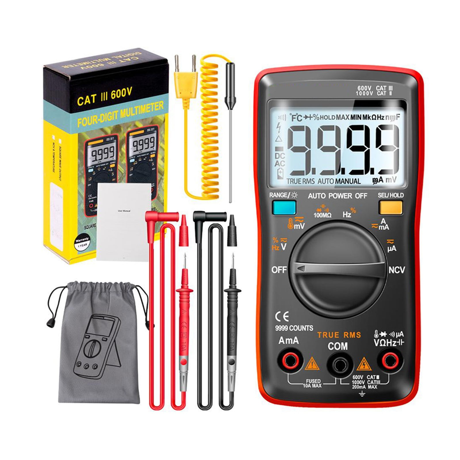 An8009 Nvc Smart Digital Multimeter Ac/Dc Voltage And Current Tester 9999 Counts